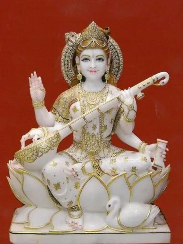 2.5 Feet Saraswati Makrana Marble Statue