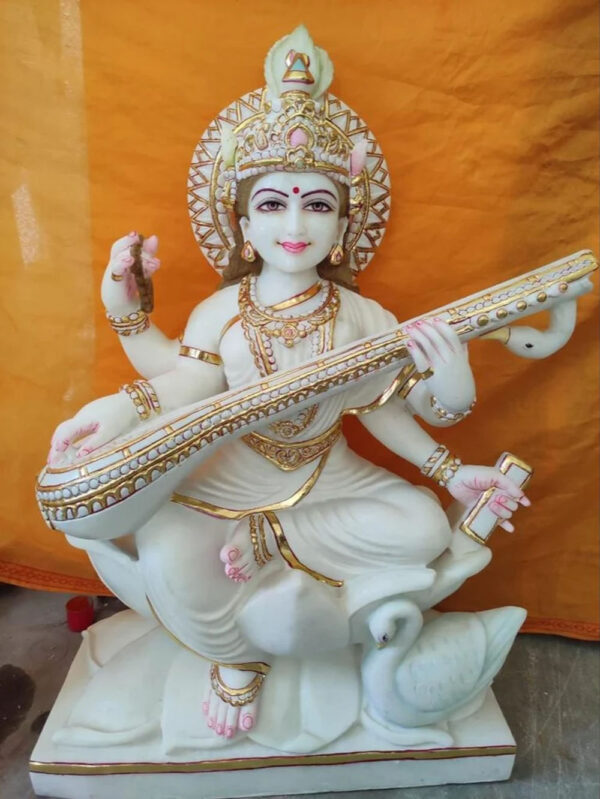 3 Feet Saraswati Marble Murti